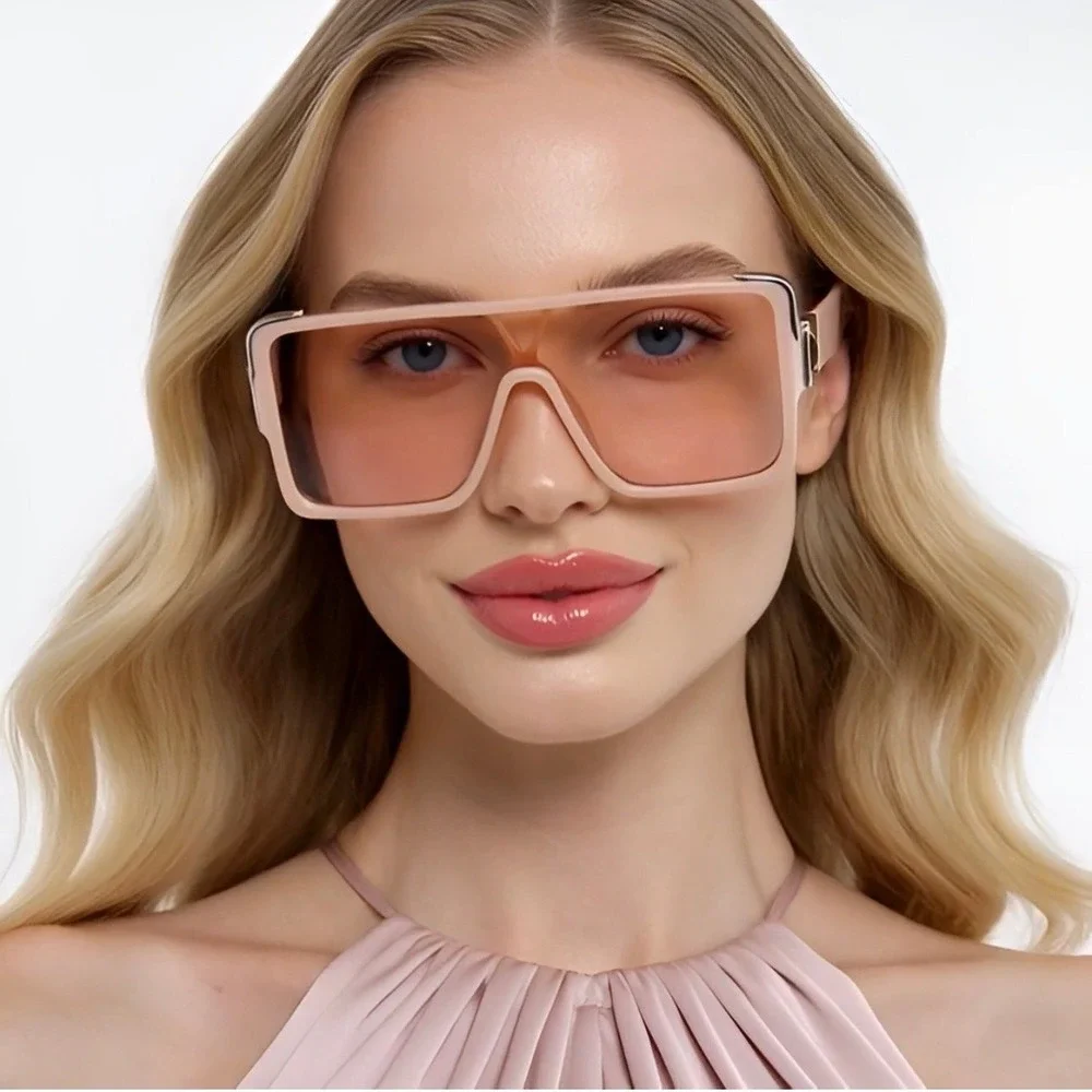 Oversized Square Sunglasses Fashion Beige Frame Unisex Beach Trendy Lentes Gafas
